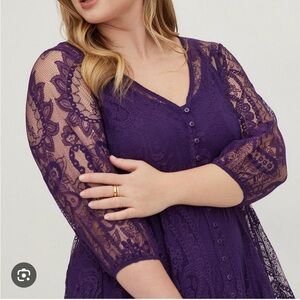 Torrid size 4 purple lace dress midi length lined
